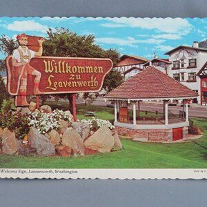 Vintage Postcard - Leavenworth Washington Town Sign - Dexter Press